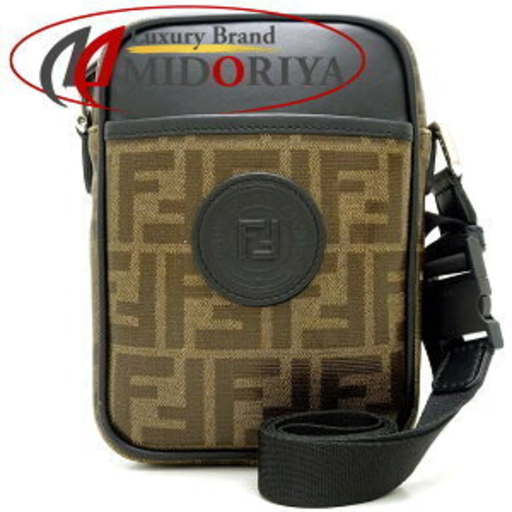 Fendi Zucca Shoulder Bag Canvas Leather Brown Black